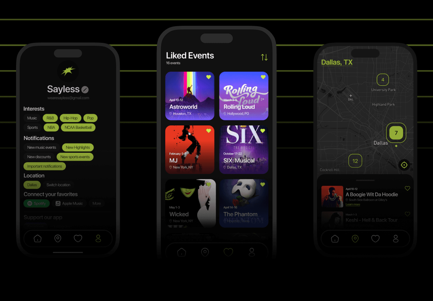 мобильное приложение для поиска
мероприятий «sayless tickets»